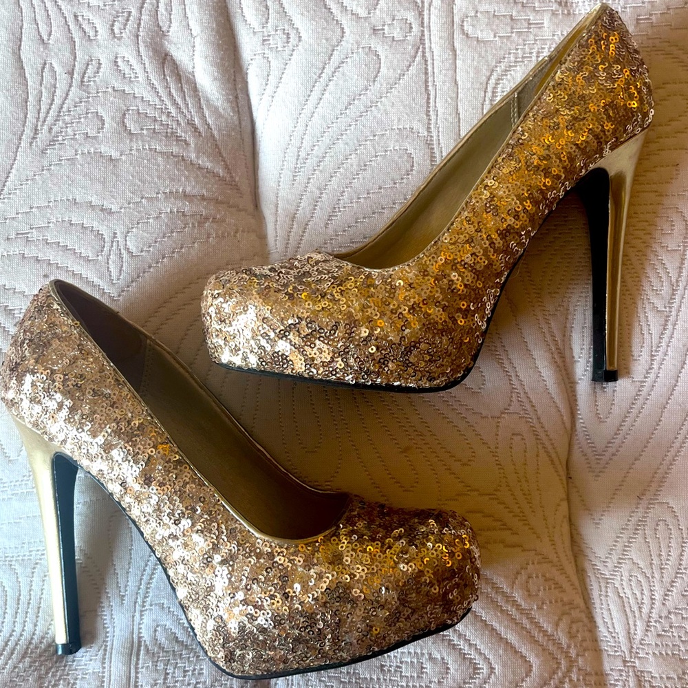 Gold sequin heels